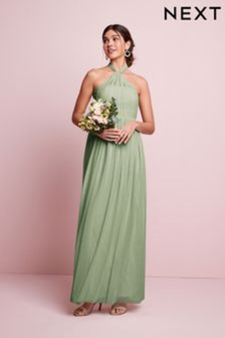 Sage Green Mesh Multiway Bridesmaid Wedding Maxi Dress (C94689) | €61