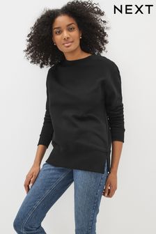 Black Essentials Longline Cotton Sweatshirt (C94720) | SGD 33