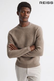 Ratón melange - Suéter texturizado de algodón y lana con cuello redondo Millerson de Reiss (C94929) | 186 €