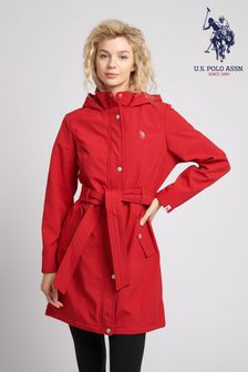 U.S. Polo Assn. Womens Red Belted Trench Coat