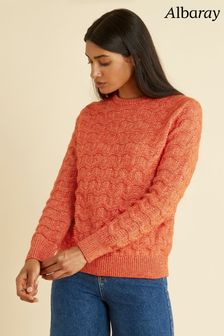 Udoben oranžni pulover z okroglim ovratnikom in okrasnimi šivi Albaray (C95068) | €35