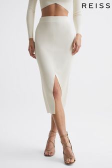 Reiss White Erin Knitted Co Ord Midi Skirt (C95339) | €186