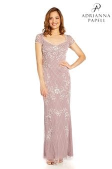 Adrianna Papell Pink Beaded Long Gown (C95366) | CHF 420