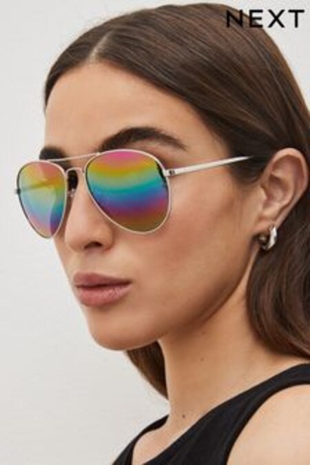 Silver Rainbow Lens Aviator Style Sunglasses (C95734) | €16
