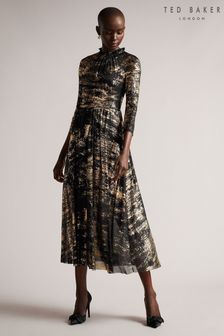 Ted Baker Iggiey Black 3/4 Length Sleeve Dress With Ruffled Skirt (C95895) | kr3 200