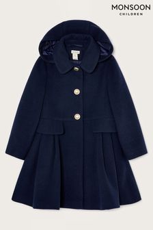 Modrý plisovaný kabát s kapucňou a vreckom Monsoon (C 96074) | €60 - €71