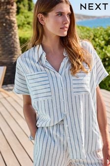 Blue Stripe Button Front Short Sleeve Shirt (C96334) | €18