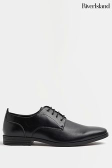Negro - Zapatos Derby de vestir negros con puntera en punta con cordones de cuero de River Island (C96373) | 42 €