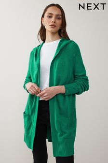 Bright Green Cosy Longline Ribbed Hooded Cardigan (C96441) | $42