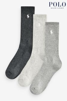 Ralph Lauren Grey Cotton Blend Crew Socks 3 Pack (C96471) | €43