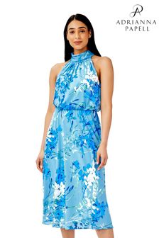 Robe mi-longue Adrianna Papell bleue à fleurs imprimées (C96606) | €81