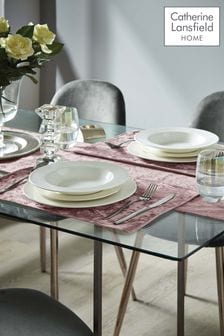 Catherine Lansfield 4 Pack Pink Crushed Velvet Placemats (C96675) | ₪ 93