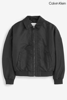 Calvin Klein Sateen Hero Black Bomber Jacket (C96712) | $415