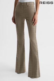 Reiss Brown Sandie Flared Check Trousers (C96836) | €220