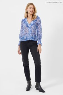 French Connection Blue Gloria Recycled Ruffle Top (C97017) | DKK258