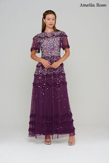 Amelia Rose Purple Embellished Maxi Dress (C97133) | $288
