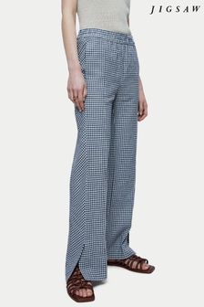 Jigsaw Blue Linen Check Trousers (C97140) | ₪ 512