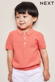 Coral Pink Knitted Textured Short Sleeve Polo Shirt (3mths-7yrs) (C97205) | €11 - €14