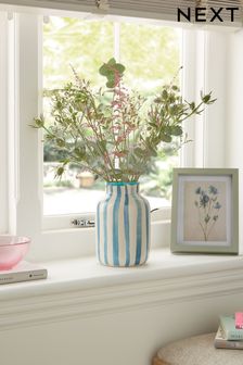 Blue/White Stripe Ceramic Flower Vase (C97376) | $27