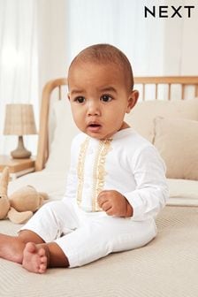 White Embroidered Occasion Baby Romper (0mths-2yrs) (C97527) | €25 - €28