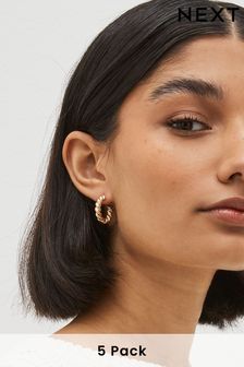 Gold Tone Hoop Earrings And Stud Stacker 5 Pack (C97586) | KRW17,900