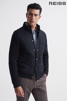 Reiss Navy Sinclair Quilted Hybrid Funnel Neck Jacket (C97594) | SGD 546