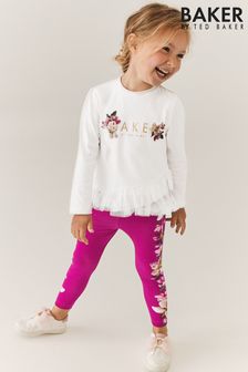 Baker by Ted Baker (0-6yrs) Pink Floral Legging and White T-Shirt Set (C97672) | €18.50 - €21.50