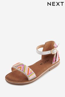 Multicolour Rainbow Leather Embellished Beaded Sandals (C97808) | $44 - $56