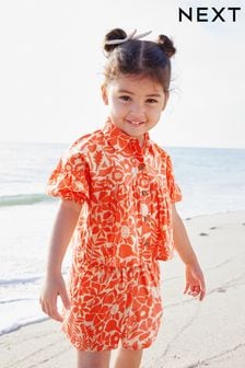 Orange Floral Blouse And Shorts Co-ord Set (3mths-8yrs) (C97885) | OMR7 - OMR10