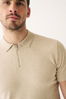 Neutral Knitted Zip Polo Shirt (C97968) | €22