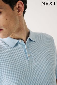Niebieski - Teksturowana dzianinowa koszulka polo (C97974) | 176 zł