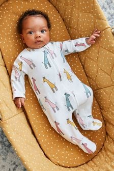 JoJo Maman Bébé Multi Giraffe Print Zip Cotton Baby Sleepsuit (C98005) | €34