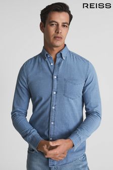 Reiss Blue Sark Chambray Button-Down Shirt (C98099) | $161