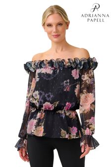 Adrianna Papell - Rosette - Zwarte chiffon top (C98223) | €87