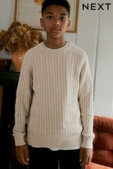 Neutral Beige Cable Knit Crew Jumper (3-16yrs) (C98342) | €18 - €25