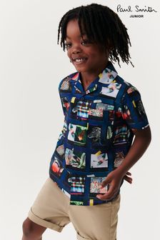 Paul Smith Junior Jungen Hemd mit Polaroid-Print, Marineblau (C98414) | 66 €