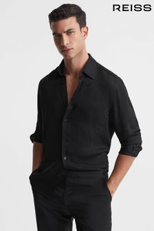 Reiss Black Cocktail Jacquard Button-Through Shirt (C98488) | kr2,005
