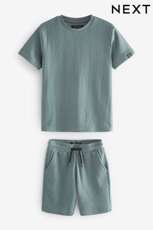  (C98492) | €16 - €26 Minerálna zelená - Waffle Texture T-shirt And Shorts Set (3 – 16 rok.)