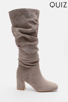 Quiz Grey Ruched Block Heel Knee High Boots (C98706) | ￥7,930