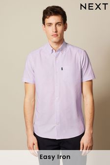 Pink Bengal Stripe Slim Fit Short Sleeve Easy Iron Button Down Oxford Shirt (C98721) | €11