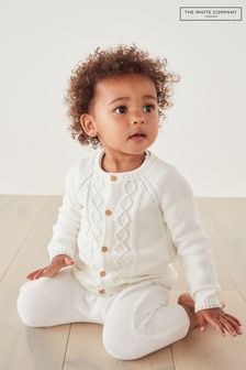 Białe legginsy The White Company z bawełny organicznej z ozdobnymi przeszyciami (C98738) | 105 zł