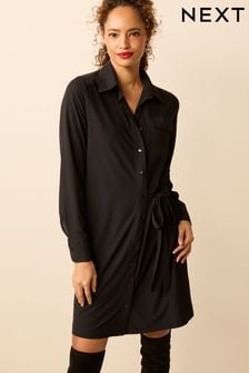 Black Long Sleeve Button Through Mini Shirt Dress (C98795) | €25.50