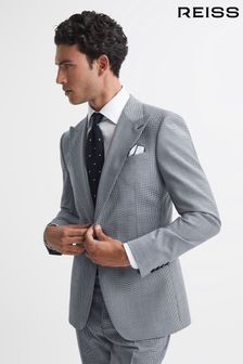 Reiss Navy/White Grange Single Breasted Slim Fit Micro Puppytooth Blazer (C98824) | SGD 904