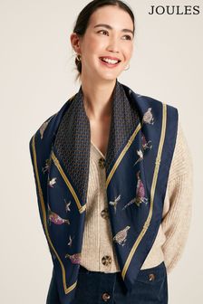 Joules Bloomfield Navy Pheasant Printed Silk Square Scarf (C98849) | 255 SAR