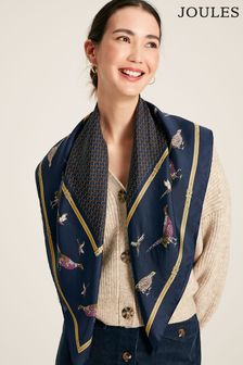 Joules Bloomfield Navy Pheasant Printed Silk Square Scarf (C98849) | HK$411