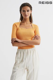 Oranžna - Rebrasta majica s kvadratnim izrezom Reiss Tina (C99065) | €135
