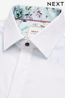 White Floral Regular Fit Jacquard Trimmed Shirt (C99174) | €16