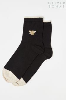 Oliver Bonas Bee Black Embroidered Ankle Socks (C99207) | €9