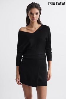Reiss Black Sonia Knitted Bodycon Dress (C99335) | OMR134