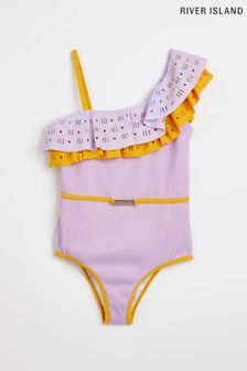 River Island Purple Laser Asymmetric Swimsuit (C99338) | $33